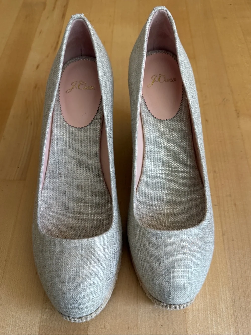 NEW* J. Crew Seville Espadrilles Wedges Shoes Beige Linen Gold Metallic 8.5